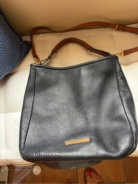 Marc by Marc Jacobs Black Pebbled Leather Tote with Brown Strap
